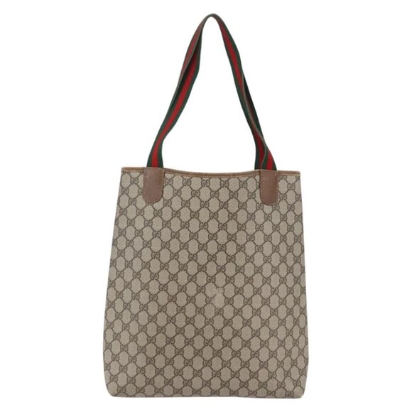 GUCCI GG Supreme Web Sherry Line Bag PVC Leather Beige - Picture 3 of 15
